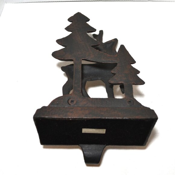 Cast Metal Stocking Holder Reindeer With Pine Tree Christmas Decor - Picture 2 of 2